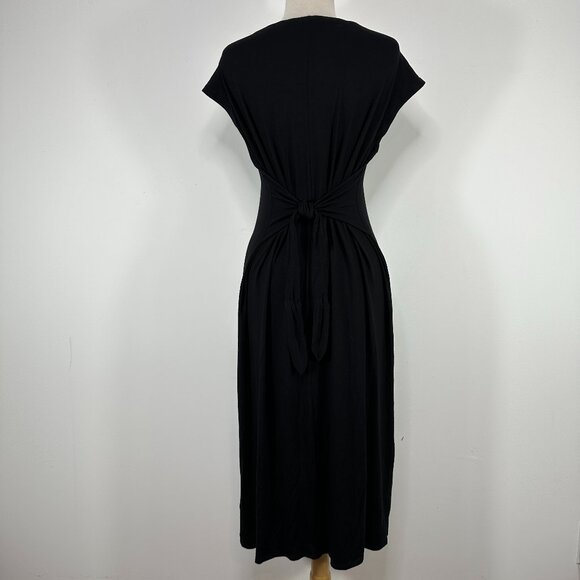 Eileen Fisher Stretchy Black Midi Slivless Dress Tie Back Sz M Viscose/Spandex - Picture 1 of 11